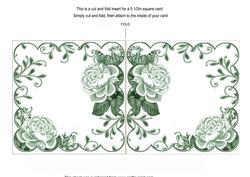 Green Roses Scallop 8in Decoupage Folded Card Insert