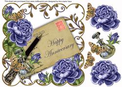 Blue Roses Happy Anniversary Ink Saver 8in Decoupage Topper
