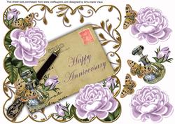 Lilac Rose Happy Anniversary Ink Saver 8in Decoupage Topper