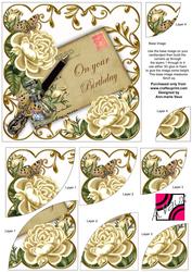 Cream Roses Birthday Ink Saver 6in Duo Corner Stacker