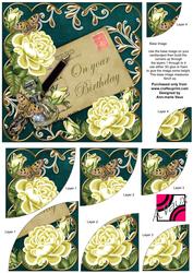 Lemon Rose Teal on Your Birthday 6in Duo Corner Stacker