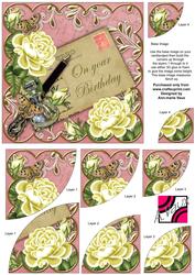 Lemon Roses Pink on Your Birthday 6in Duo Corner Stacker