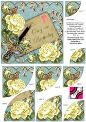 Lemon Roses Teal on Your Birthday 6in Duo Corner Stacker