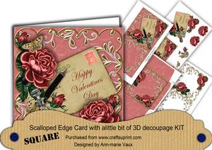 Plum Pink Rose Valentines Day Postcard 3D Decoupage Card Kit