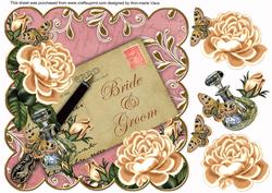 Peach Pink Bride & Groom 8in Scallop Decoupage Topper