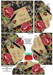Deep Pink Roses Black Best Wishes 5in Scallop Bottom Stacker