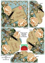 Peach Roses Teal Birthday 5in Scallop Bottom Stacker