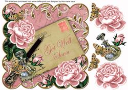 Pink Roses Get Well Soon 8in Decoupage Topper