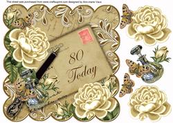 Cream Roses 80 Today 8in Scallop Decoupage Topper