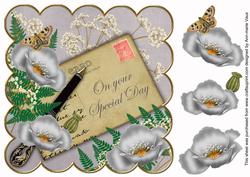Silver Poppy Special Day 8in Decoupage Topper
