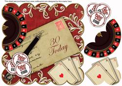 Red Roulette 30 Today 8in Scallop Decoupage Topper