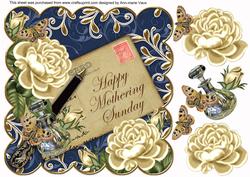 Cream Roses Navy Mothering Sunday 8in Decoupage Topper