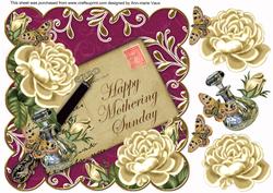 Cream Roses Cerise Mothering Sunday 8in Decoupage Topper