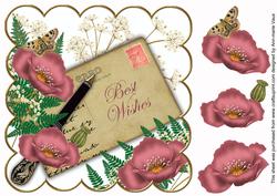 Dusky Pink Poppy Best Wishes Ink Saver 8in Decoupage Topper