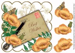 Peach Poppy Best Wishes Ink Saver 8in Decoupage Topper