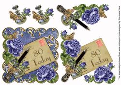Blue Roses 80 Today Scallop Decoupage Step by Step Sheet
