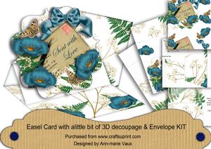 Teal Poppy Sent with Love Easel Card and Envelope Kit