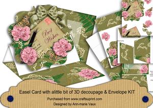 Pink Carnation Olive Best Wishes Easel Card Envelope Kit