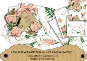 Pink Carnations Mothers Day Easel Card Envelope Kit