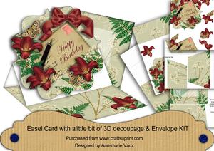 Deep Red Lily g Happy Birthday Easel Card Envelope Kit