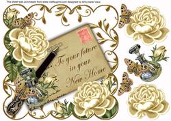 Cream Roses New Home Ink Saver 8in Decoupage Topper