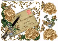 Coffee Roses New Home Ink Saver 8in Decoupage Topper