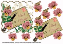 Dusky Red Pansy Best Wishes Ink Saver 6in Step by Step
