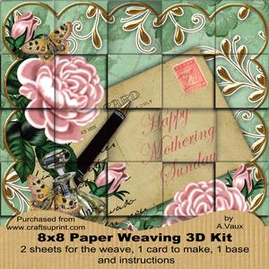 Pink Roses Green Mothering Sunday 8in Paper Weaving Card Kit