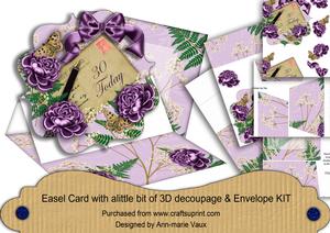 Purple Roses 30 Today Birthday Easel Card & Envelope Kit