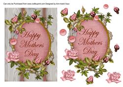 Pink Roses Shabby Chic Mothers Day 7x5in Step by Step