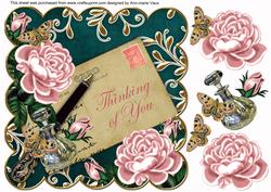 P Rose Petrol Thinking of You 8in Scallop Decoupage Topper
