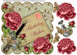 D Pink Roses Olive Birthday Wishes 8in Scallop Step by Step
