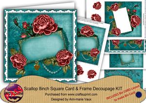 Deep Pink Teal Roses Ornate 8in Card Frame Kit
