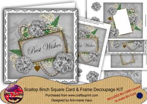 Silver Carnations Best Wishes 8in 3D Card Frame Kit