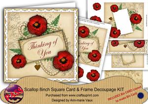 Red Poppy Cream Thinking of You 8in 3D Card Frame Kit