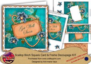 Teal Orchids Orange Get Well Soon 8in 3D Card Frame Kit