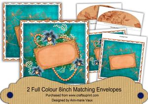 Teal Orchids Orange Ornate 8in Envelope Kit