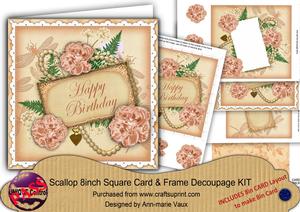 Peach Carnations Happy Birthday 8in Vintage Card Frame Kit