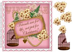 Pink Vintage Birdcage Friends for Life 8in Decoupage Sheet