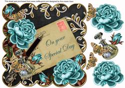 Teal Roses Black Special Day 8in Scallop Step by Step