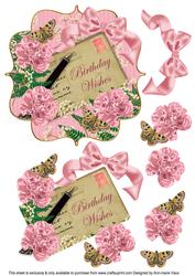 Pink Carnations Birthday Wishes 6in Bracket Topper
