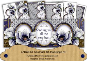 Blue Magnolia Sending My Best Large Dl Decoupage Card Kit
