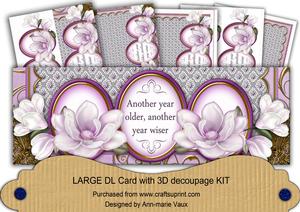 Lilac Magnolia Another Year Wise Large Dl Decoupage Card Kit