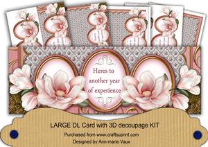 Pink Magnolia Year of Experience Large Dl Decoupage Card Kit