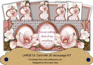 Pink Magnolia You Are Everything Large Dl Decoupage Card Kit