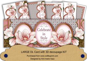 Pink Magnolia Celebrate in Style Large Dl Decoupage Card Kit