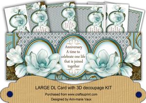 Teal Magnolia Anniversary Life Large Dl Decoupage Card Kit