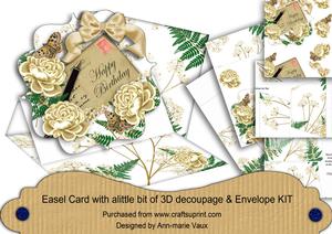 Cream Roses Happy Birthday Easel Card and Envelope Kit