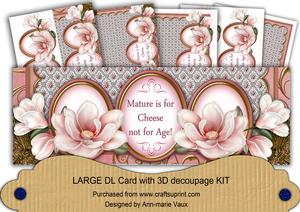 Pink Magnolia Mature Cheese Large Dl Decoupage Card Kit