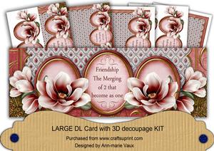 D Red Magnolia Merging Friends Large Dl Decoupage Card Kit